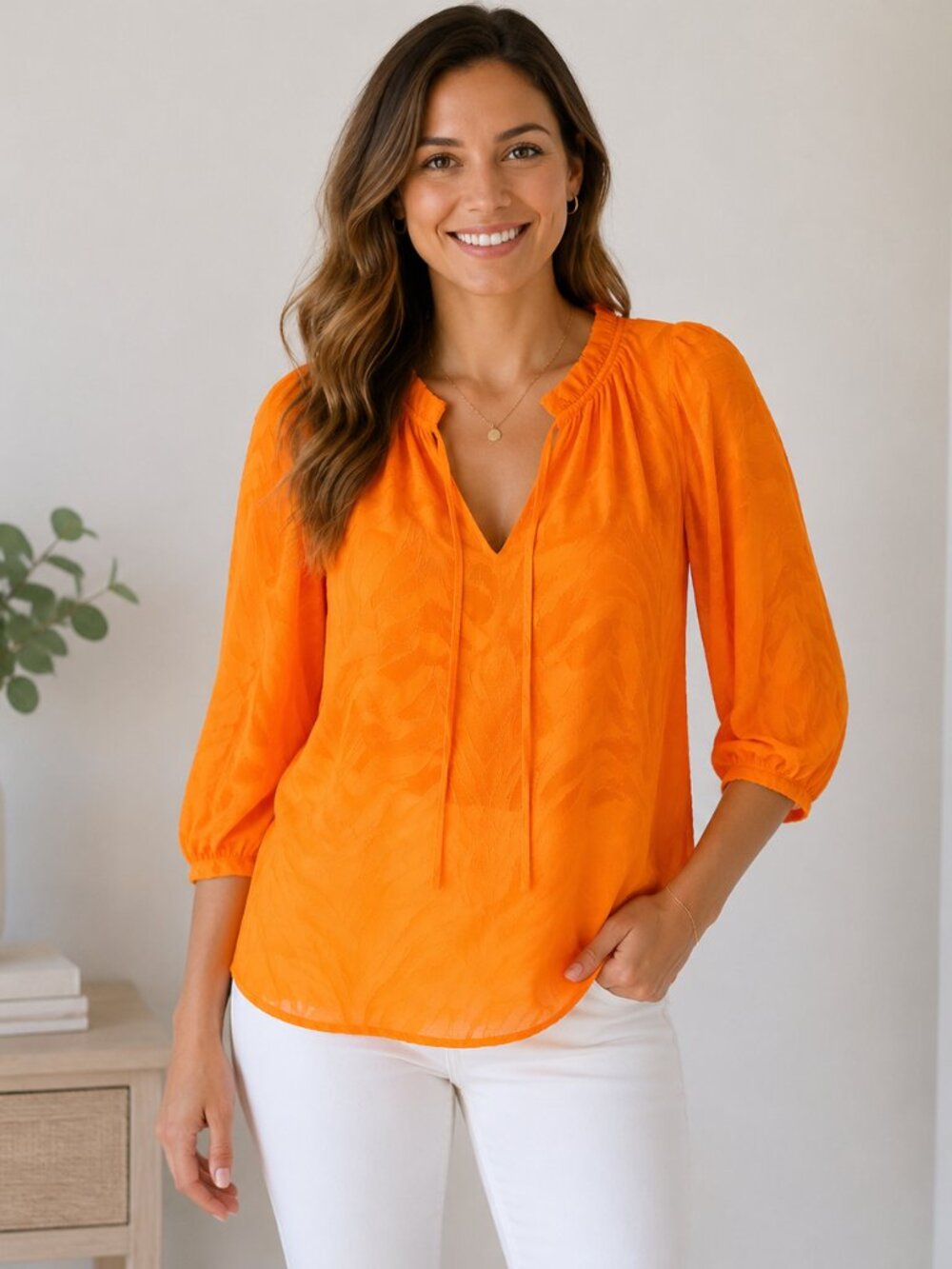 NWT Vince Camuto Orange Zebra Jacquard Blouse Small